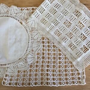 Vintage Collection of 3 Off-White Hand Crocheted Doilies